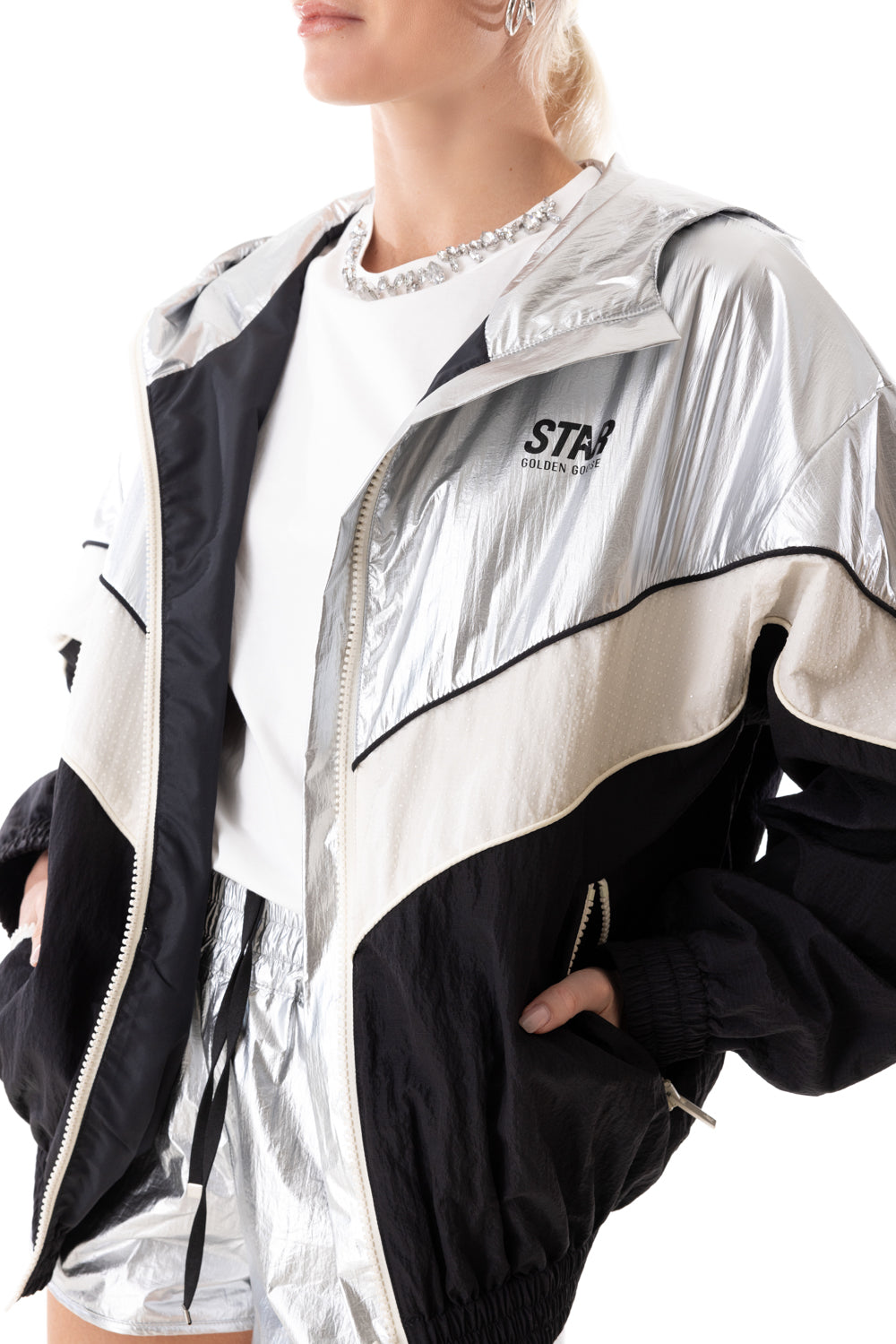 Star W's Letizia Windbreaker-BK/SL/WH-38-CLOTHINGJACKETCASUAL-GOLDEN GOOSE