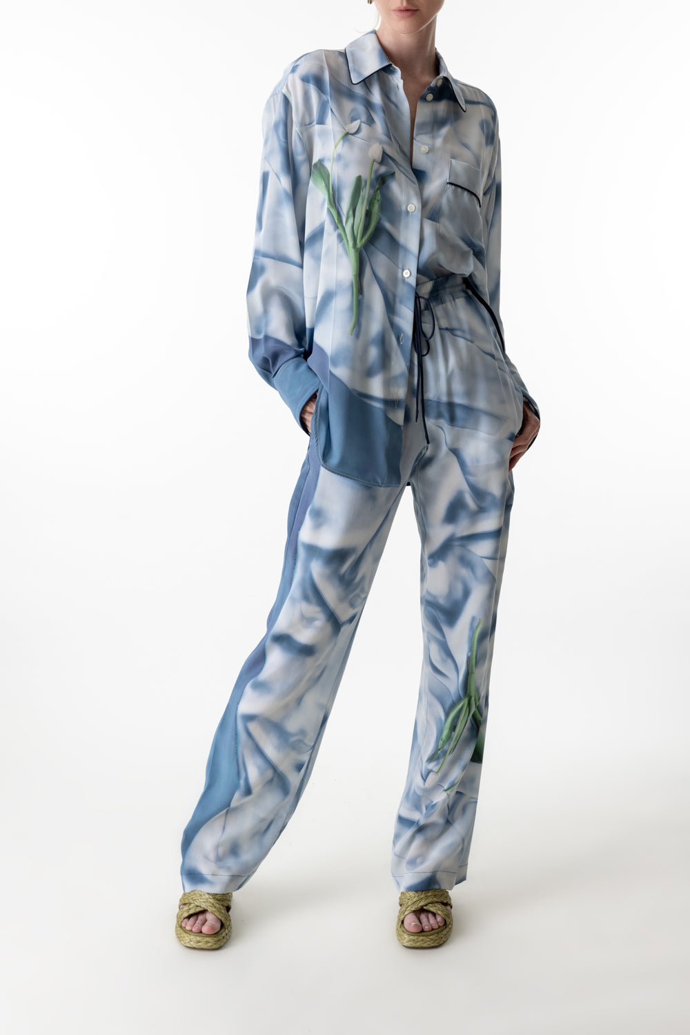 FLOWER PYJAMA TROUSER-ICE BLUE SATIN FLOWERS-2-CLOTHINGPANTCASUAL-VICTORIA BECKHAM