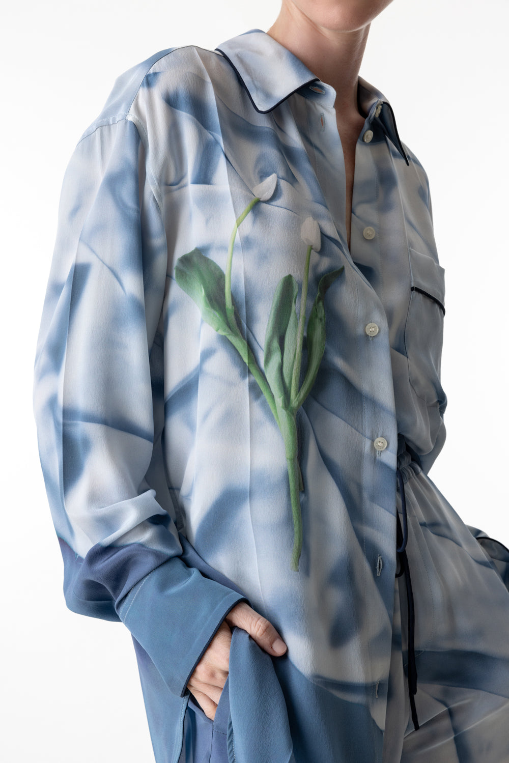 FLOWER PYJAMA TROUSER-ICE BLUE SATIN FLOWERS-2-CLOTHINGPANTCASUAL-VICTORIA BECKHAM