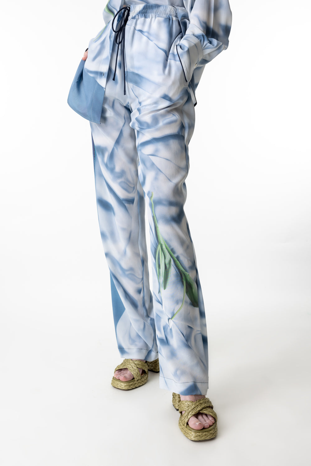 FLOWER PYJAMA TROUSER-ICE BLUE SATIN FLOWERS-2-CLOTHINGPANTCASUAL-VICTORIA BECKHAM