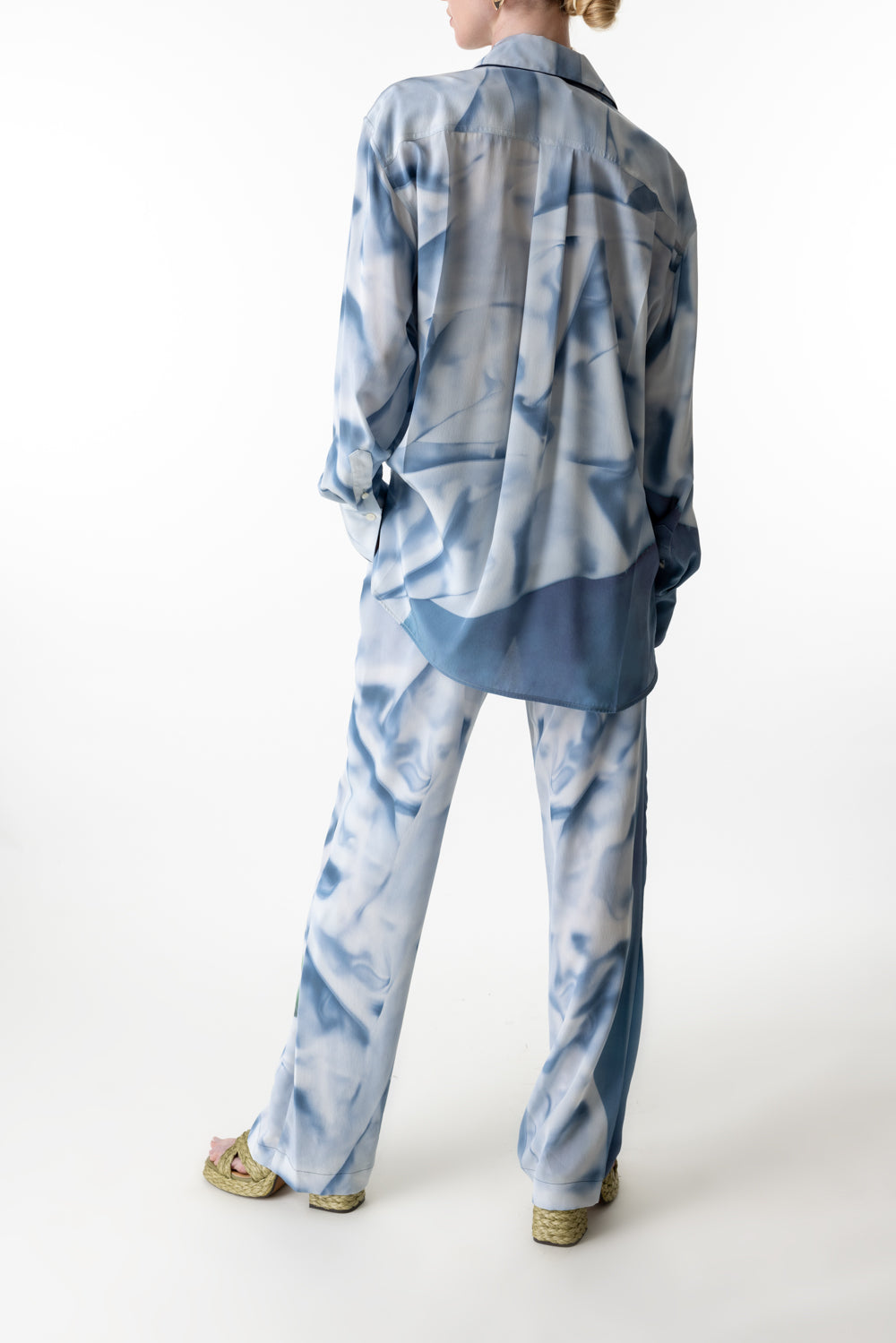 FLOWER PYJAMA TROUSER-ICE BLUE SATIN FLOWERS-2-CLOTHINGPANTCASUAL-VICTORIA BECKHAM