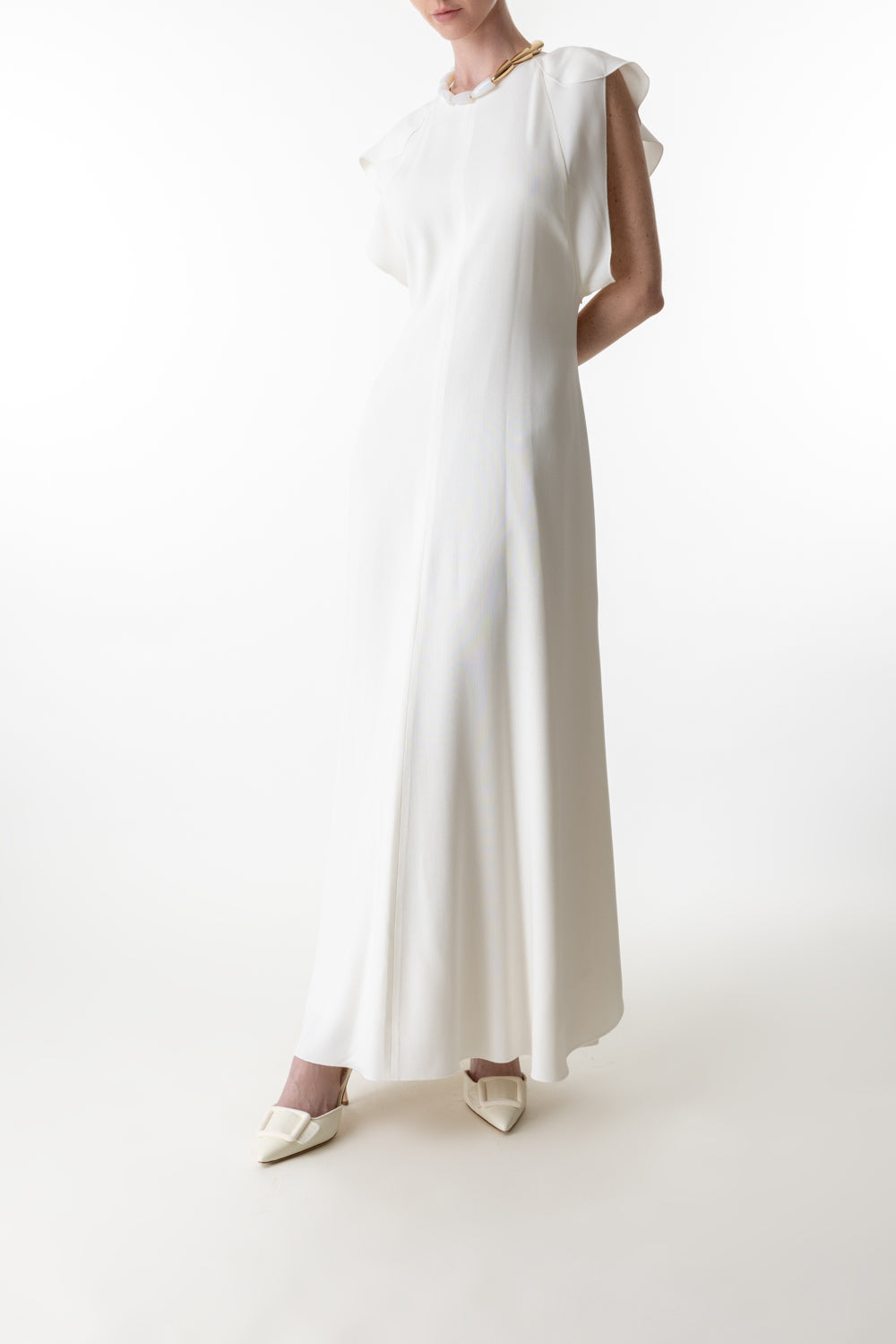 Folded Cap Sleeve Dress-IVORY-4-CLOTHINGDRESSCASUAL-VICTORIA BECKHAM