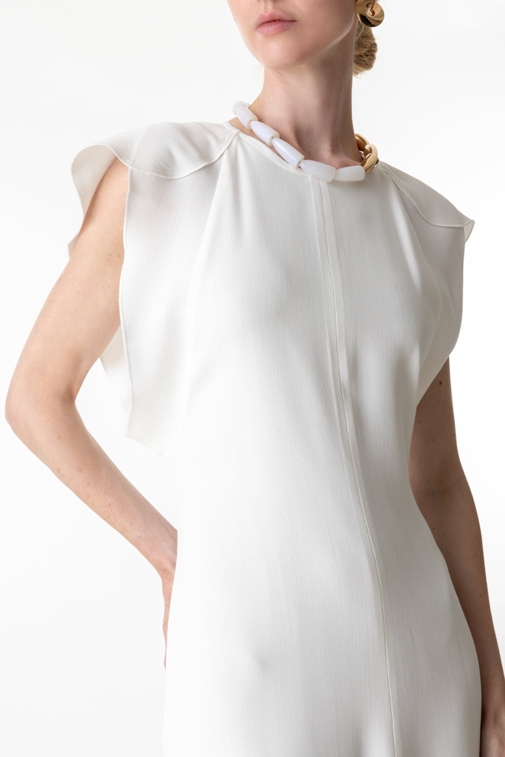 Folded Cap Sleeve Dress-IVORY-4-CLOTHINGDRESSCASUAL-VICTORIA BECKHAM