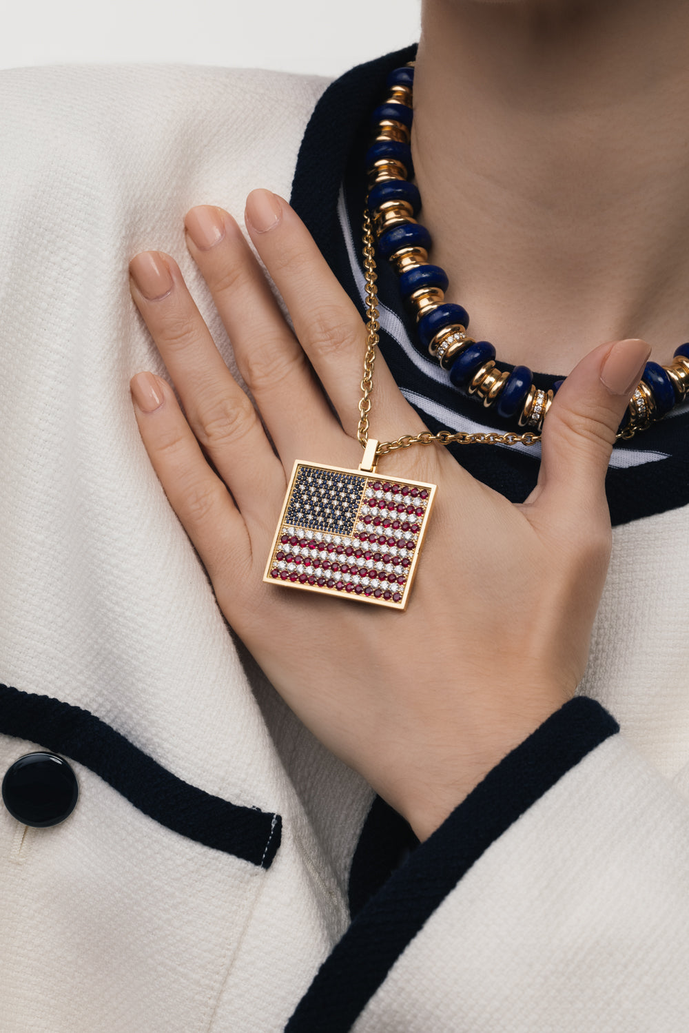 American Flag Pendant Necklace-YELLOW GOLD-18-JEWELRYFINE JEWELNECKLACE O-GRACE WINFREY