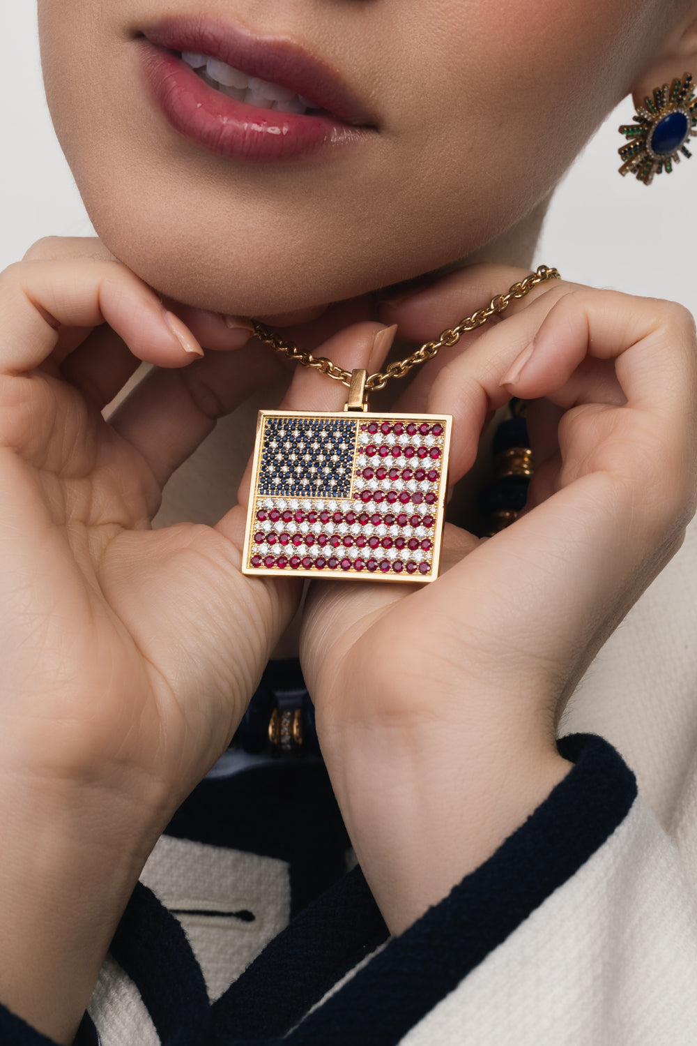 American Flag Pendant Necklace-YELLOW GOLD-18-JEWELRYFINE JEWELNECKLACE O-GRACE WINFREY