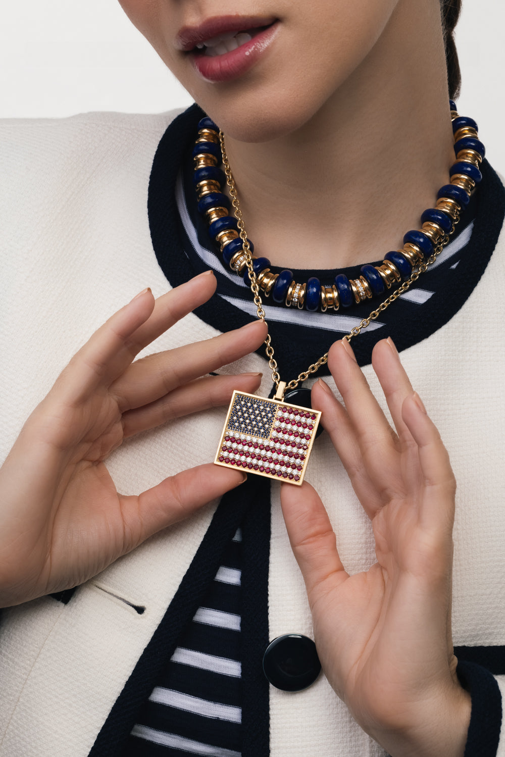 American Flag Pendant Necklace-YELLOW GOLD-18-JEWELRYFINE JEWELNECKLACE O-GRACE WINFREY