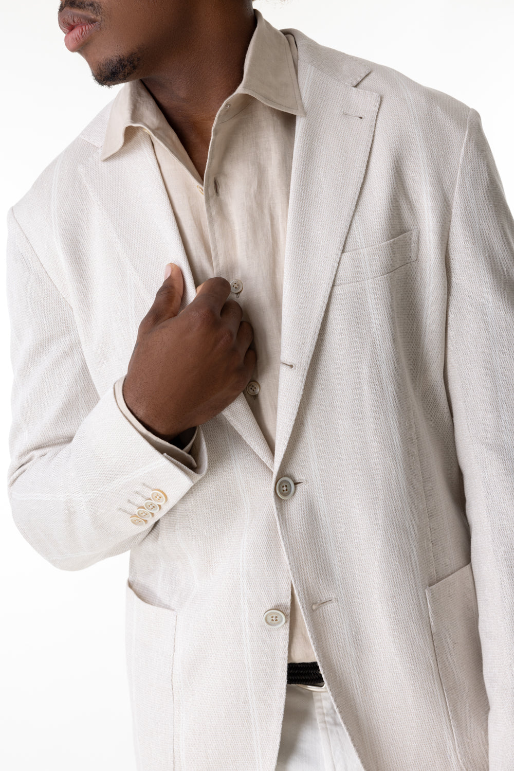 Micro Texture Single Breasted Blazer - Sand Stripe-SAND-48-MENSCLOTHINGJACKET-ELEVENTY