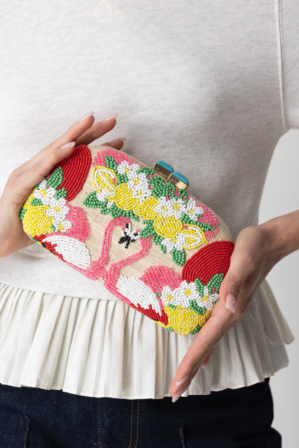 MIA FLAMINGO BEADED CLUTCH-NATURAL-O/S-HANDBAGCLUTCHES-SERPUI