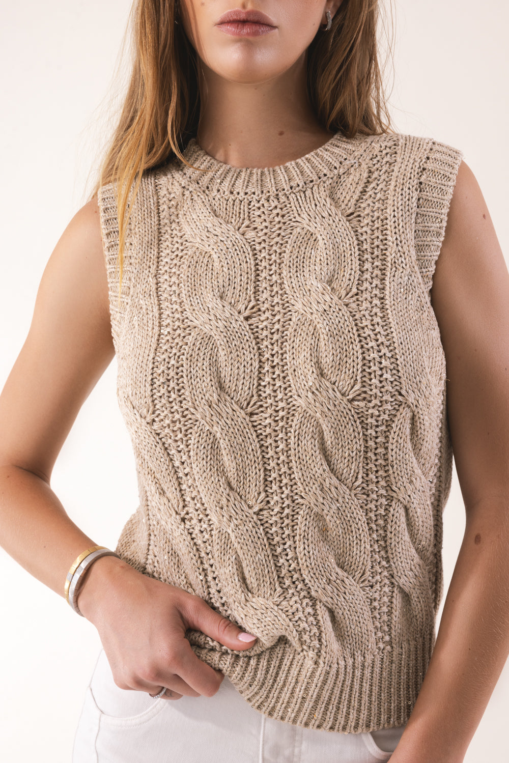 Sleeveless Knit Tank-SAND-XS-CLOTHINGTOPTANK-ELEVENTY