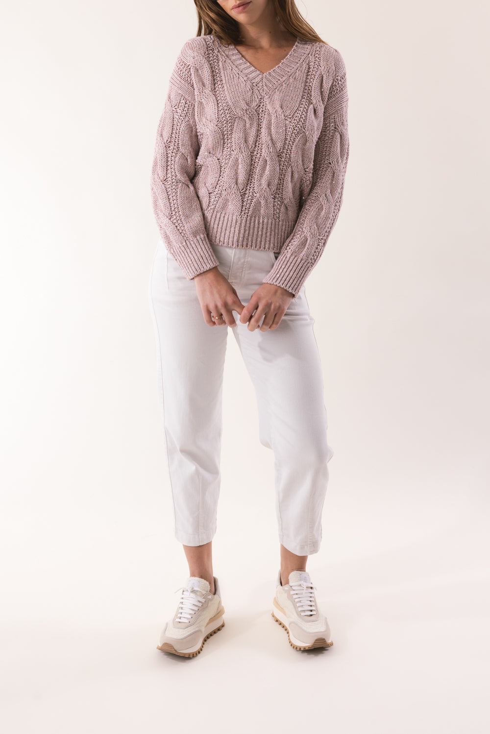 V-Neck Sweater-NUDE-XS-CLOTHINGTOPKNITS-ELEVENTY