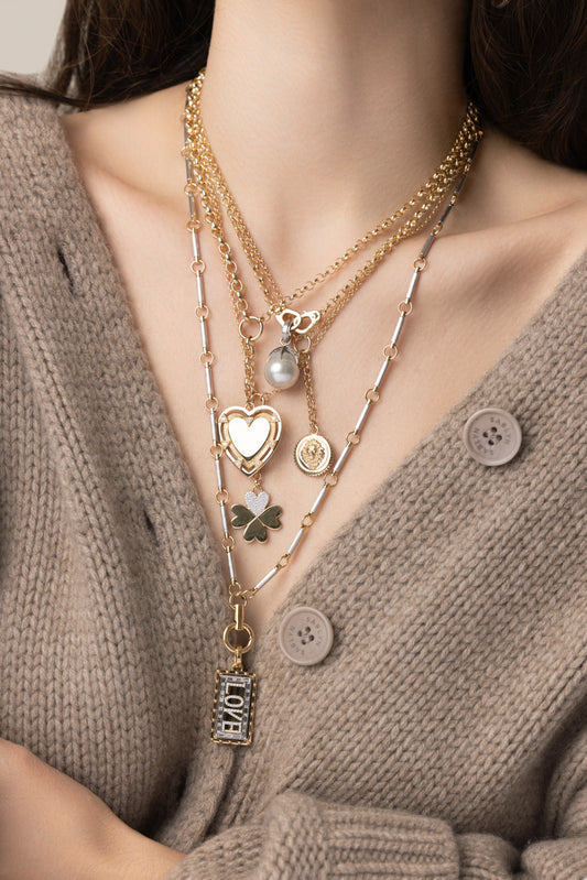 Four Heart Clover - Small Mixed Belcher Necklace-YELLOW GOLD-JEWELRYFINE JEWELNECKLACE O-FOUNDRAE