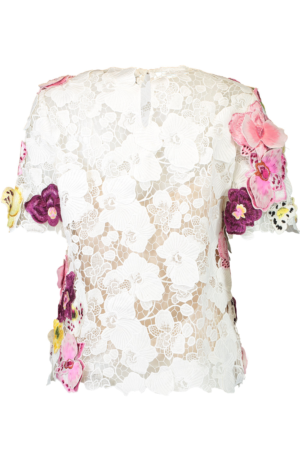 Short Sleeve Orchid Threadwork Blouse-WHITE-4-CLOTHINGTOPBLOUSE-OSCAR DE LA RENTA