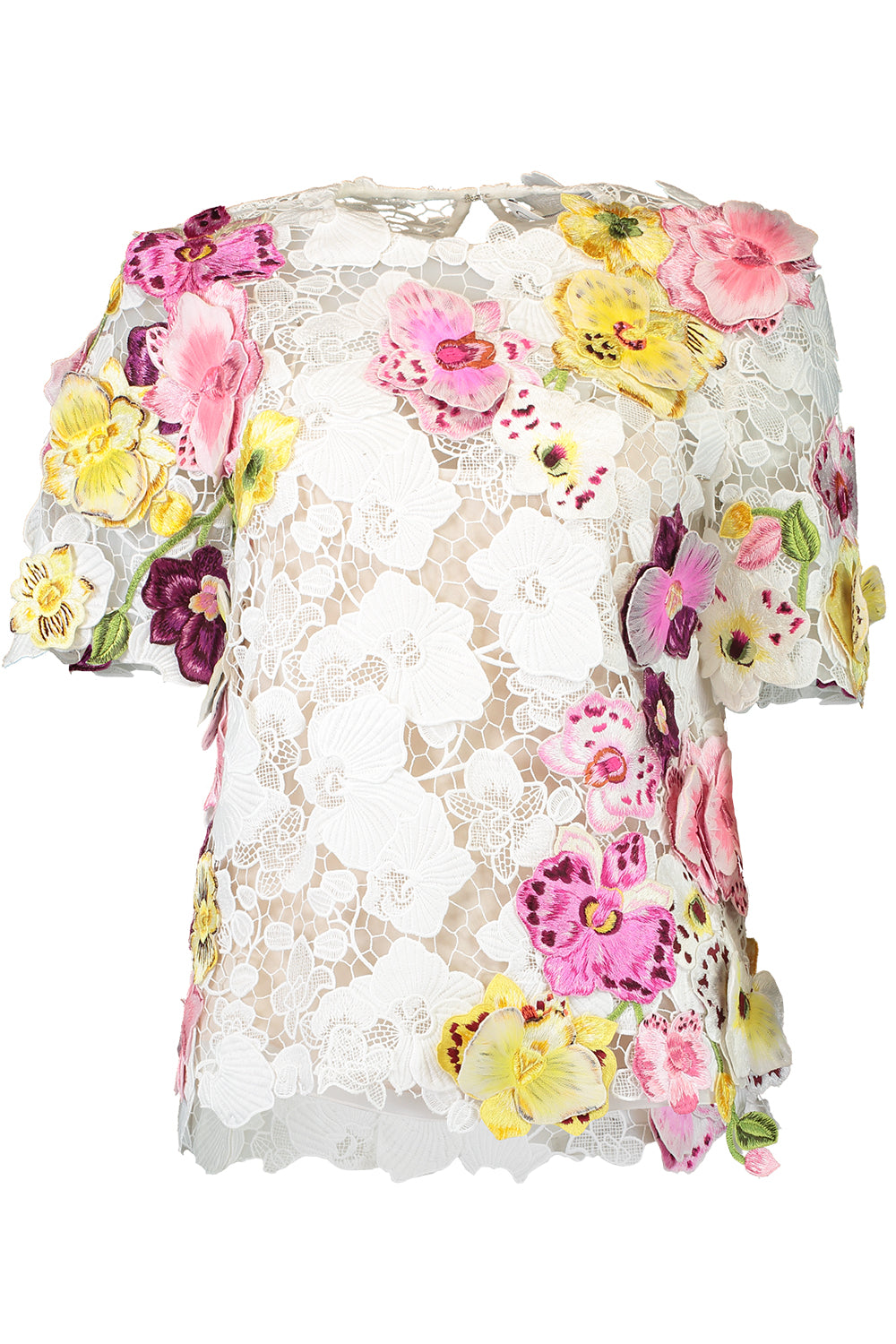 Short Sleeve Orchid Threadwork Blouse-WHITE-4-CLOTHINGTOPBLOUSE-OSCAR DE LA RENTA