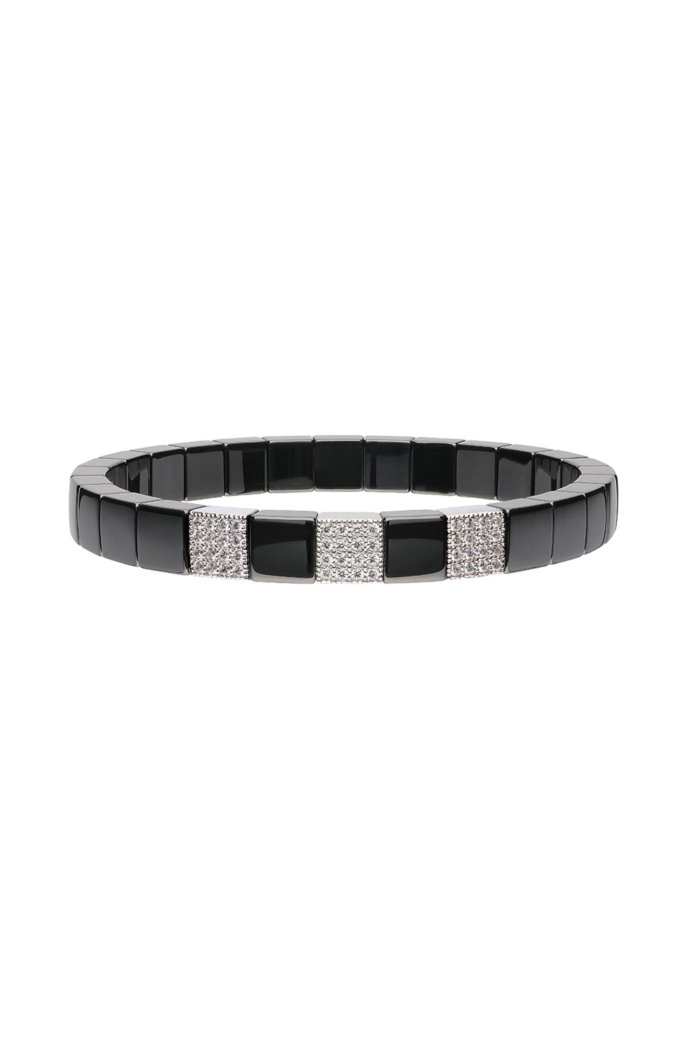 Black Ceramic Diamond Section Scacco Stretch Bracelet-WHITE GOLD-JEWELRYFINE JEWELBRACELET O-ROBERTO DEMEGLIO