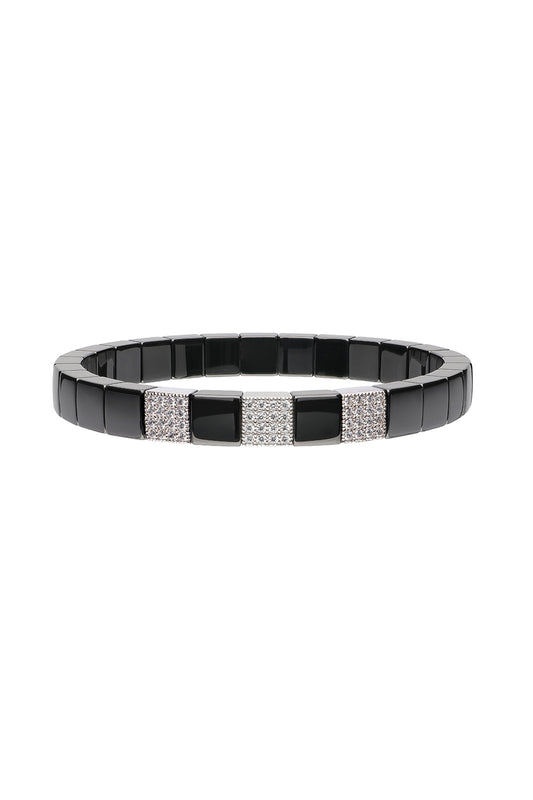 Black Ceramic Diamond Section Scacco Stretch Bracelet-WHITE GOLD-JEWELRYFINE JEWELBRACELET O-ROBERTO DEMEGLIO