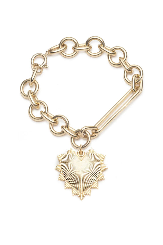 Oversized Heart Token Clip Bracelet-YELLOW GOLD-JEWELRYFINE JEWELBRACELET O-FOUNDRAE