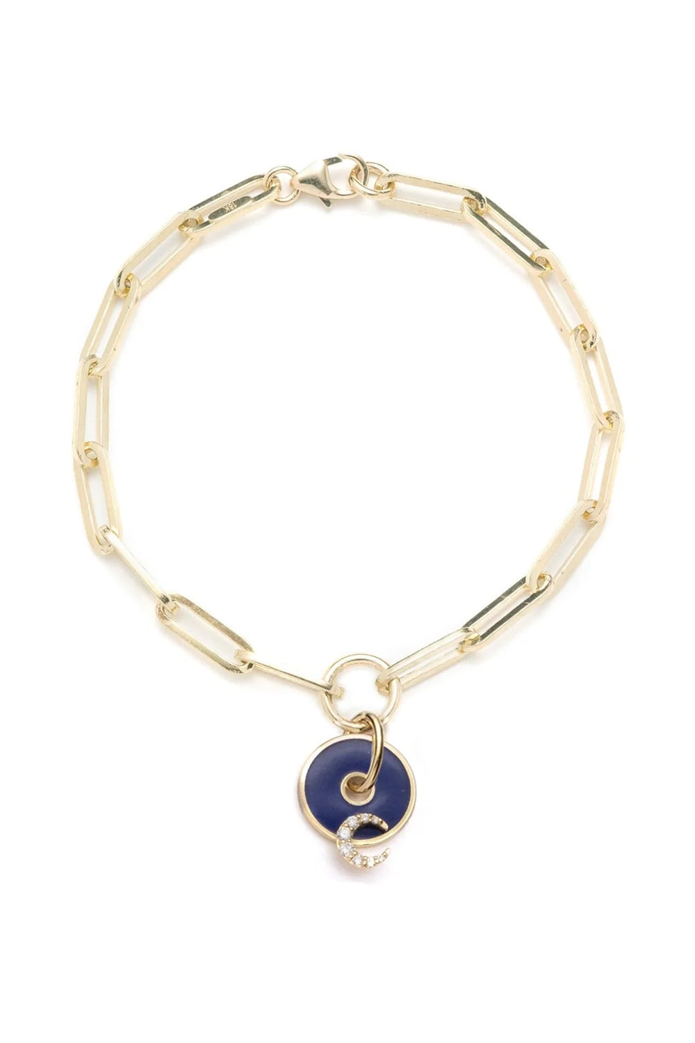 Blue Crescent- Karma Disk Classic Fob Clip Chain Bracelet-YELLOW GOLD-JEWELRYFINE JEWELBRACELET O-Vendor