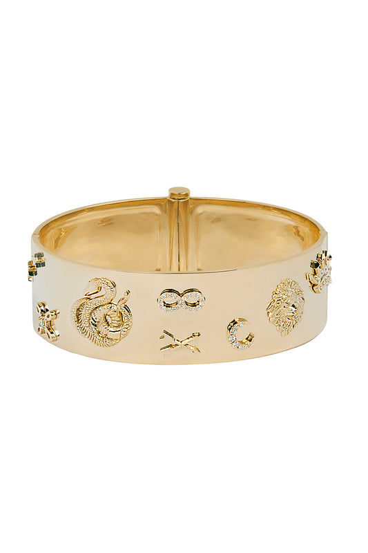 Symbols Wide Triptych Bangle Bracelet-YELLOW GOLD-JEWELRYFINE JEWELBRACELET O-FOUNDRAE