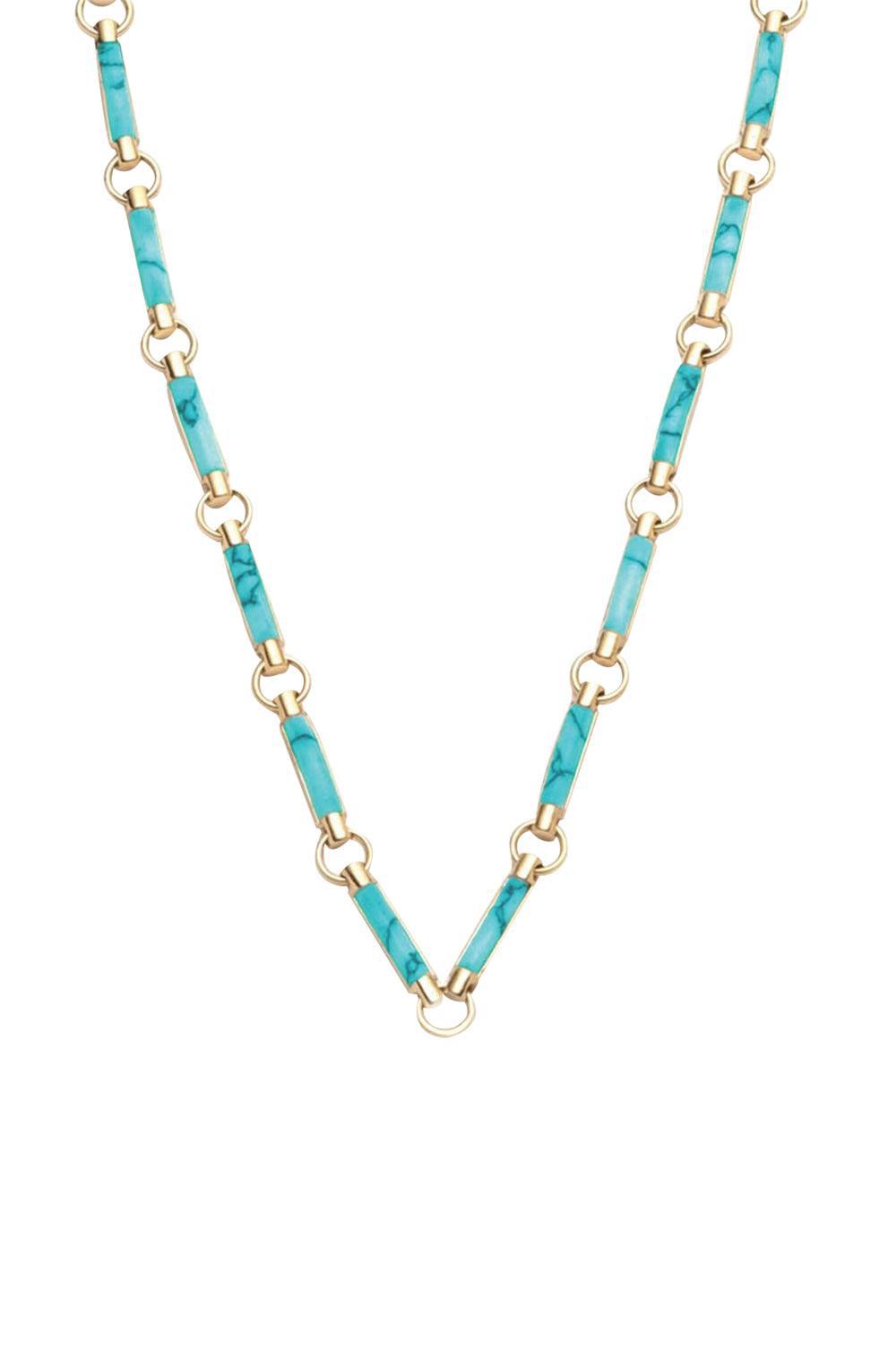 Turquoise Stone Hanging Clockweight Chain-YELLOW GOLD-24-JEWELRYFINE JEWELNECKLACE O-FOUNDRAE