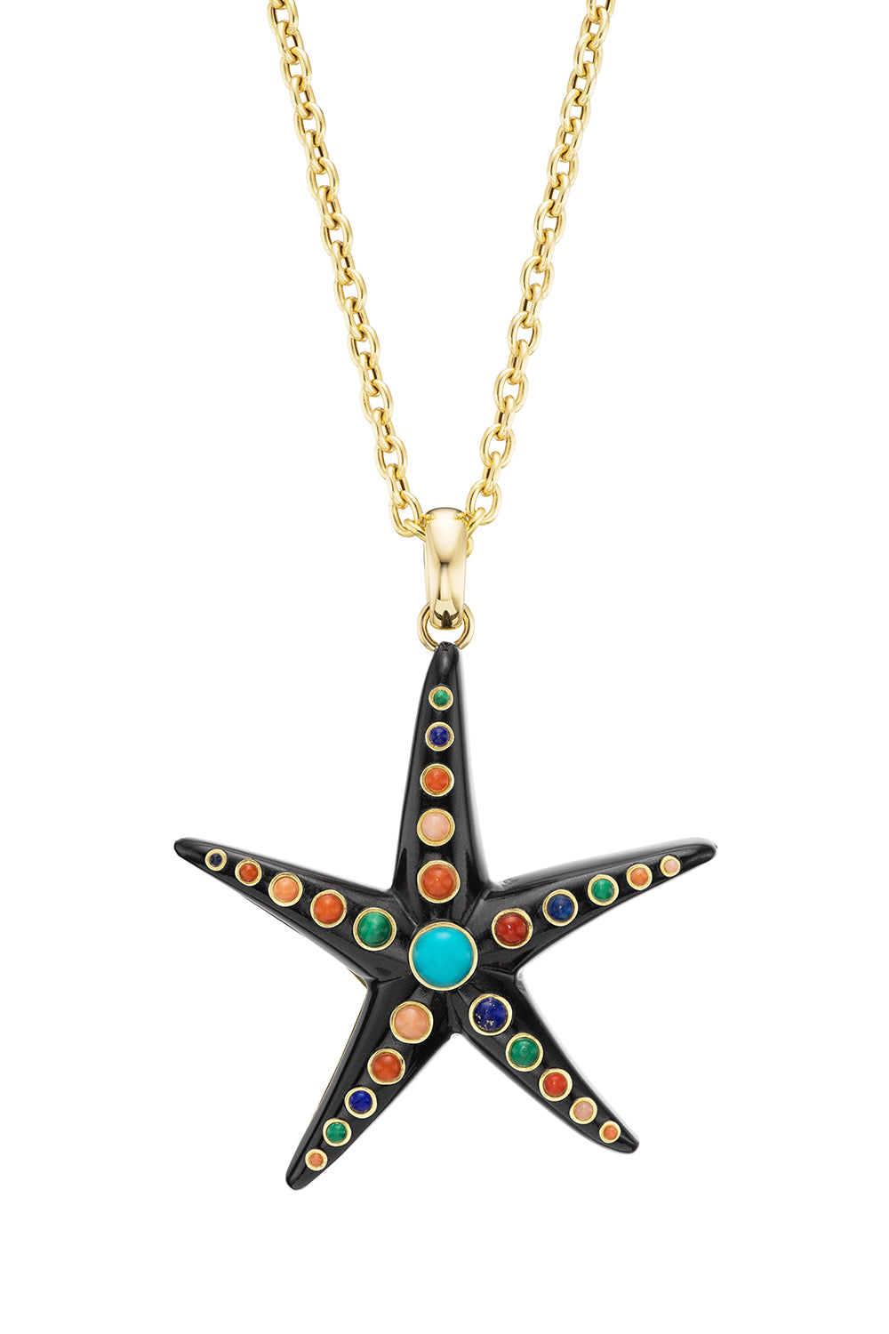 Large Onyx Starfish Pendant Necklace-YELLOW GOLD-18-JEWELRYFINE JEWELNECKLACE O-GRACE WINFREY