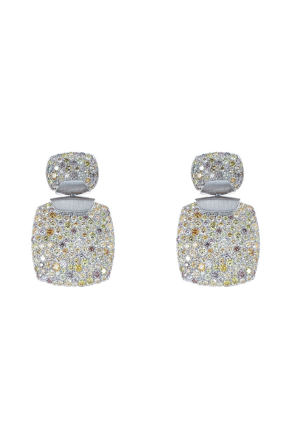 ARUNASHI-Fancy Color Diamond Cushion Earrings-WHITE GOLD