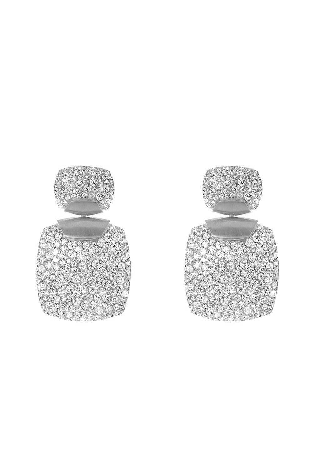 ARUNASHI-Full Diamond Lightening In A Square Earrings-WHITE GOLD