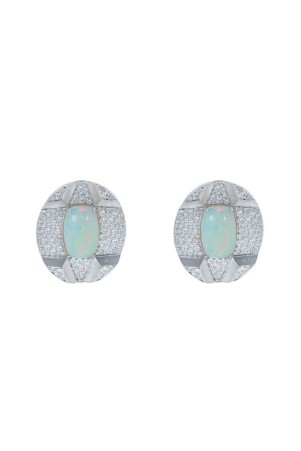 ARUNASHI-Opal Diamond Button Earrings-WHITE GOLD