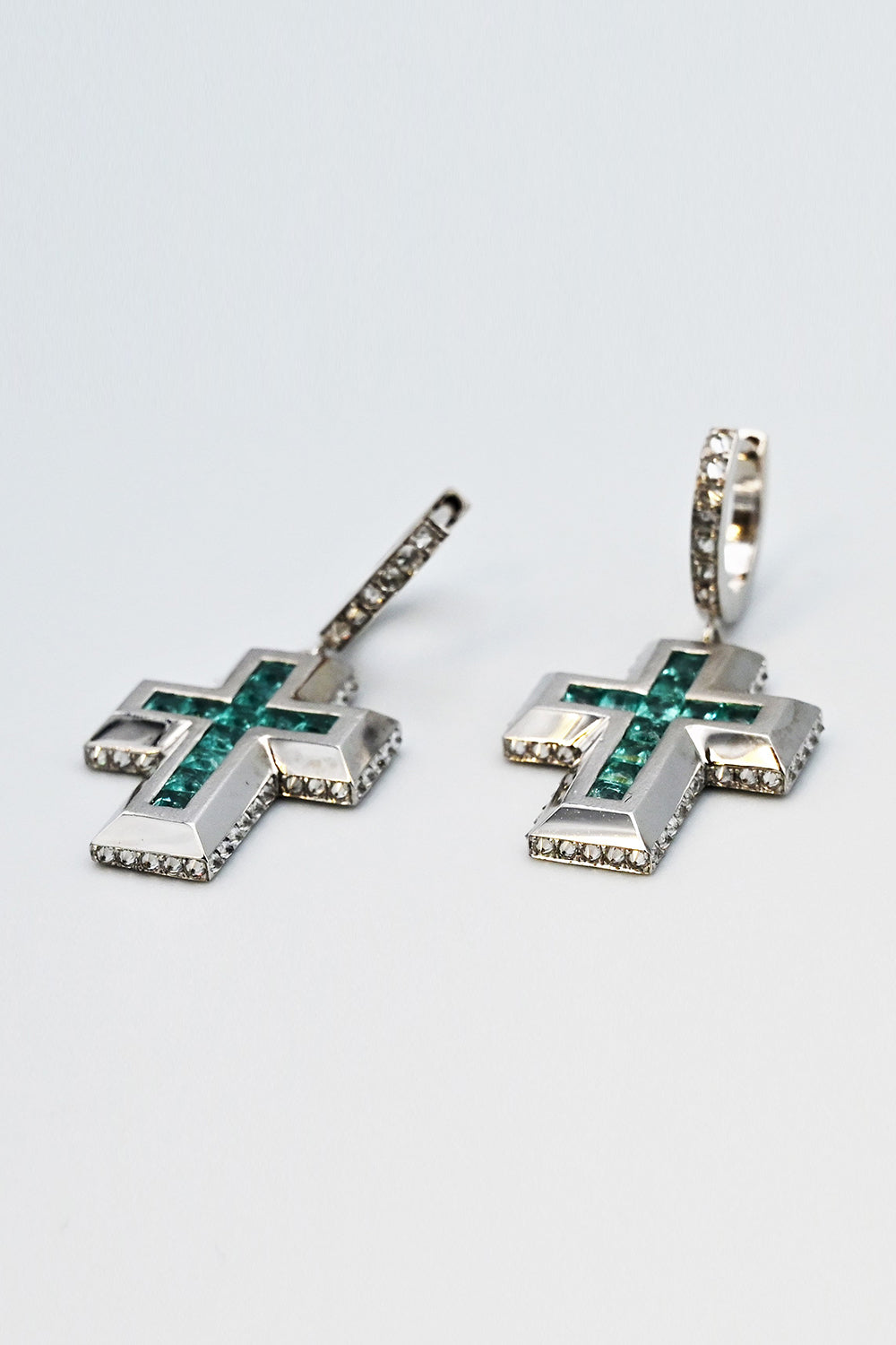 Paraiba Diamond Cross Earrings-WHITE GOLD-JEWELRYFINE JEWELEARRING-ARUNASHI