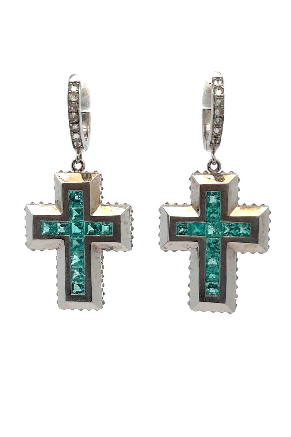 Paraiba Diamond Cross Earrings-WHITE GOLD-JEWELRYFINE JEWELEARRING-ARUNASHI