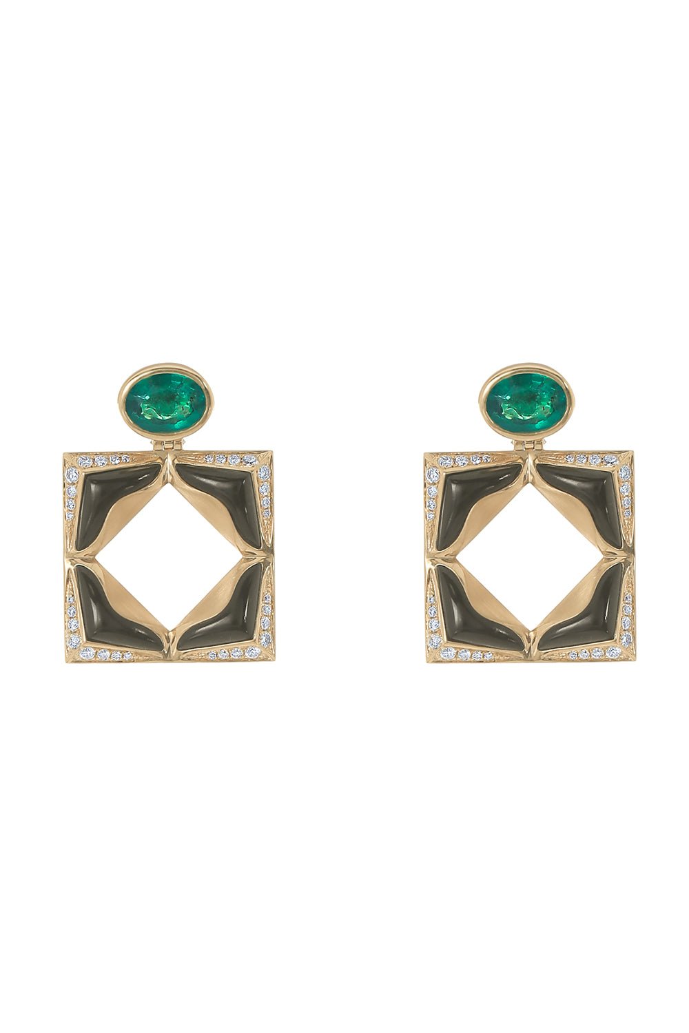 ARUNASHI-Arches Emerald Jade Earrings-YELLOW GOLD