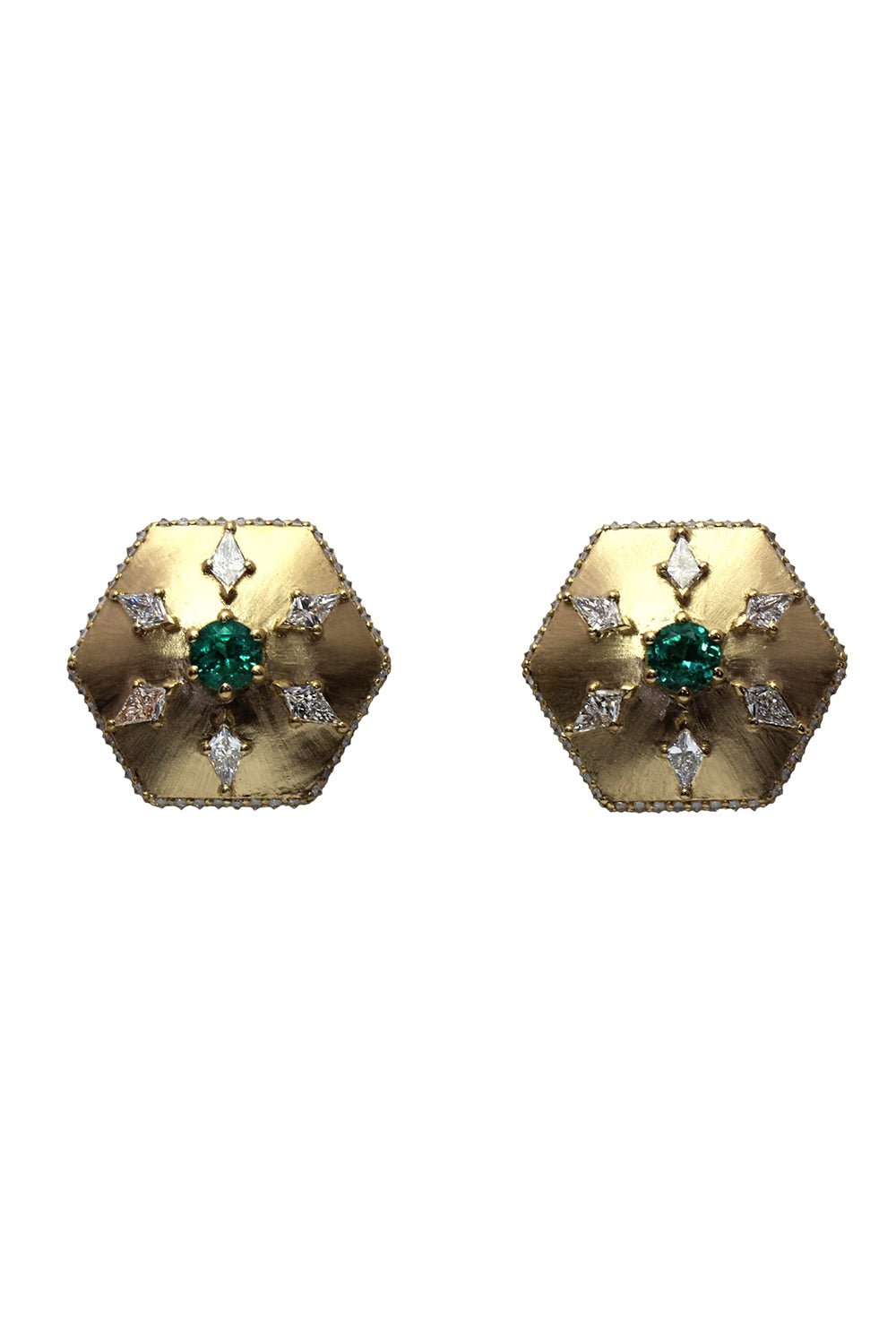 ARUNASHI-Emerald Hexagon Earrings-YELLOW GOLD