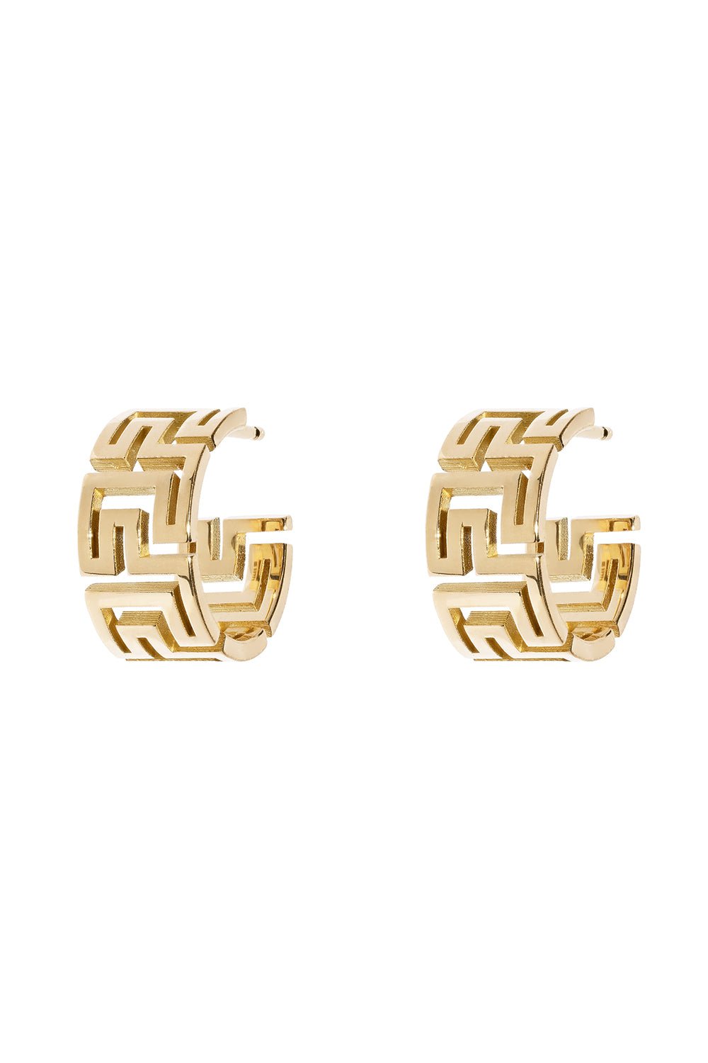 AZLEE-Greek Pattern Huggie Earrings-YELLOW GOLD