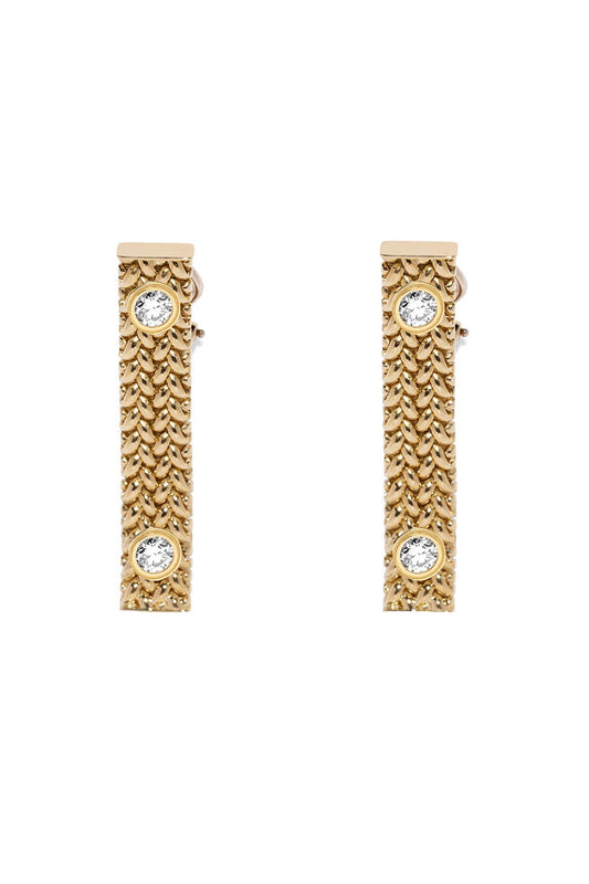 AZLEE-Woven Chain Diamond Earrings-YELLOW GOLD