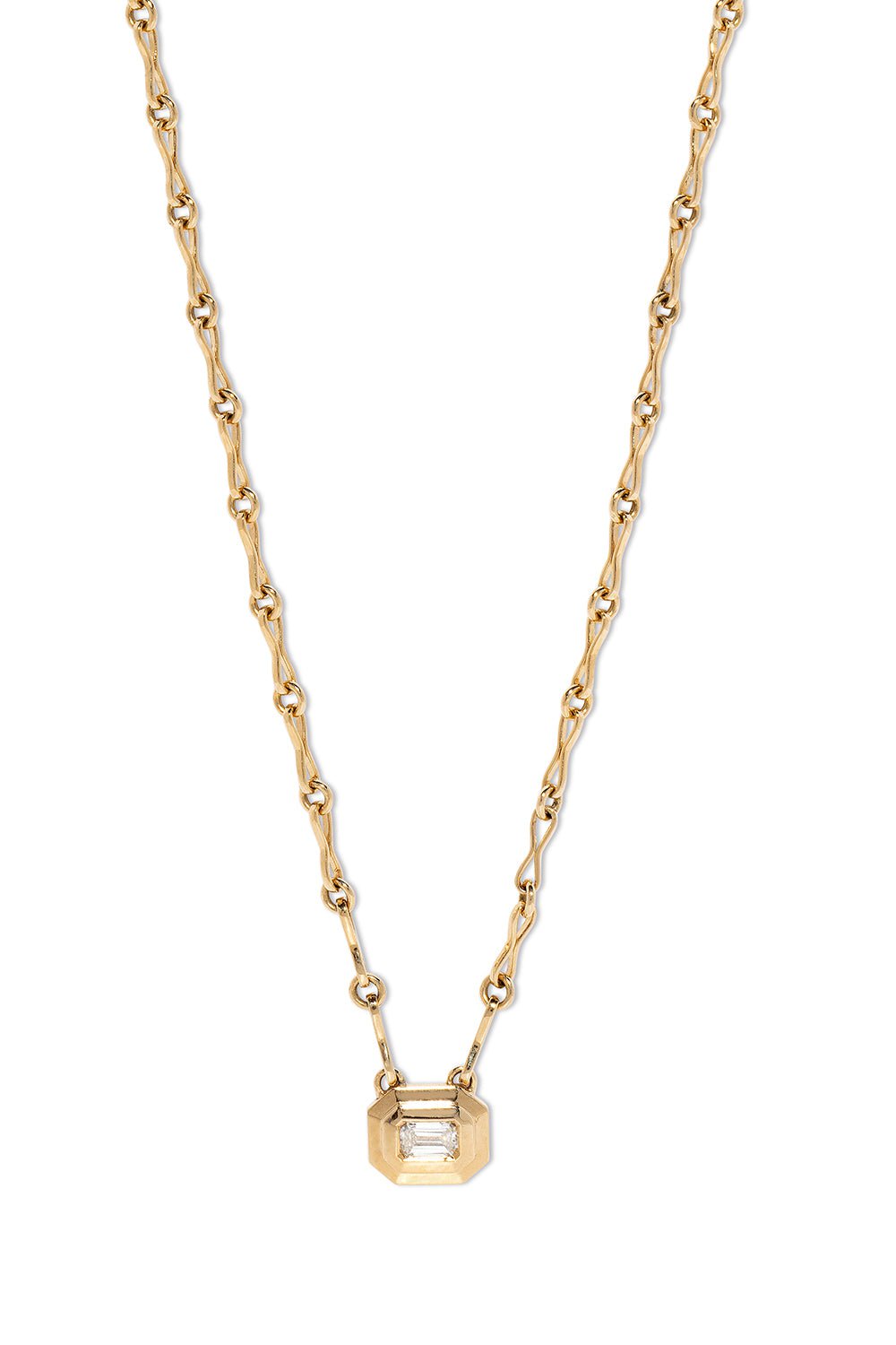 AZLEE-Diamond Staircase Motif Chain Necklace-YELLOW GOLD