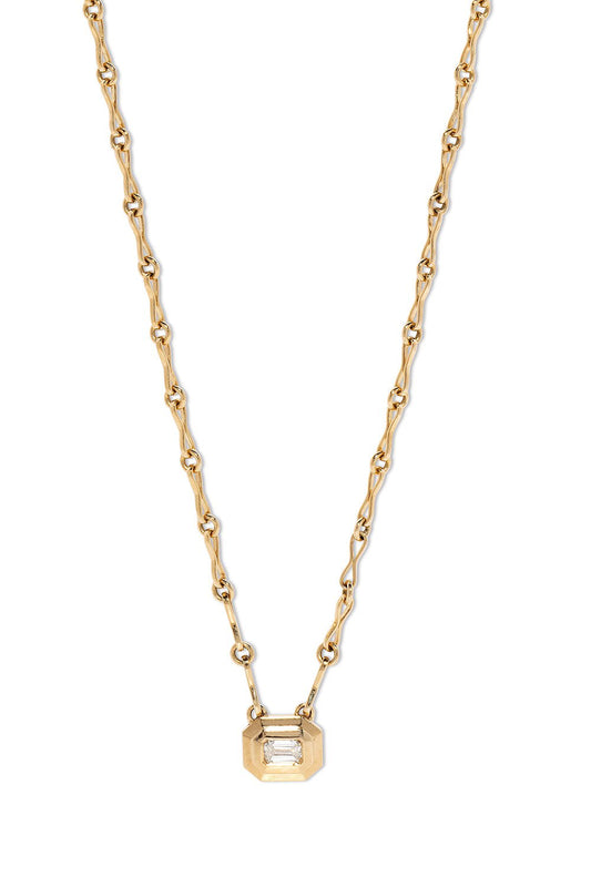 AZLEE-Diamond Staircase Motif Chain Necklace-YELLOW GOLD