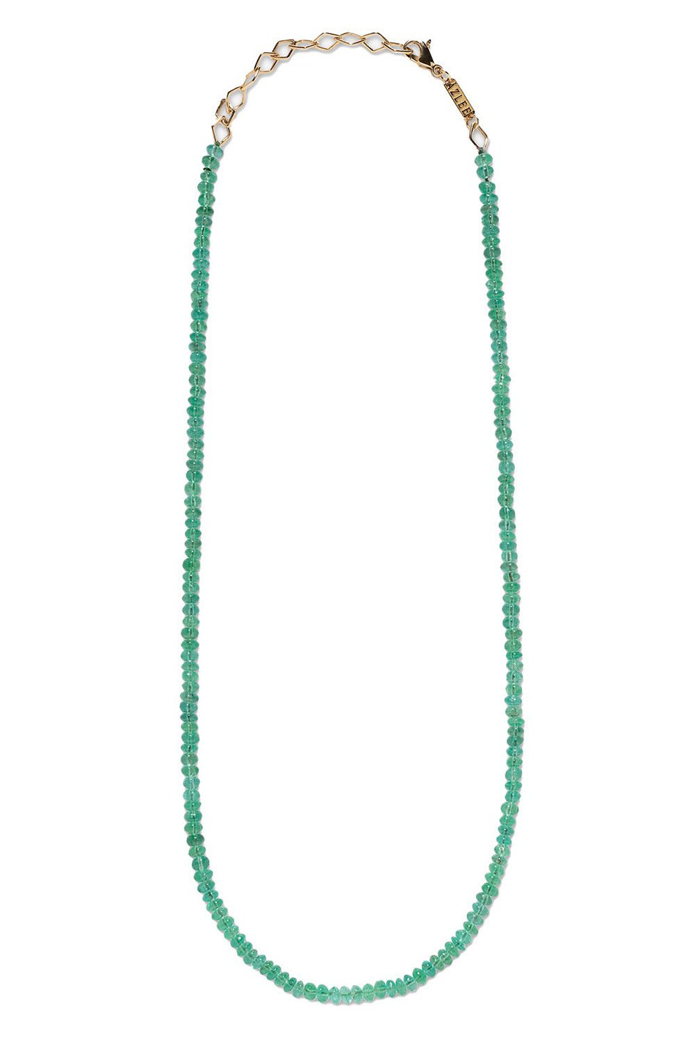 AZLEE-Small Light Emerald Bead Necklace-YELLOW GOLD