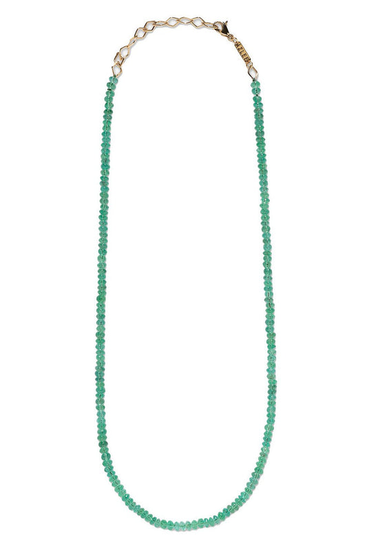 AZLEE-Small Light Emerald Bead Necklace-YELLOW GOLD