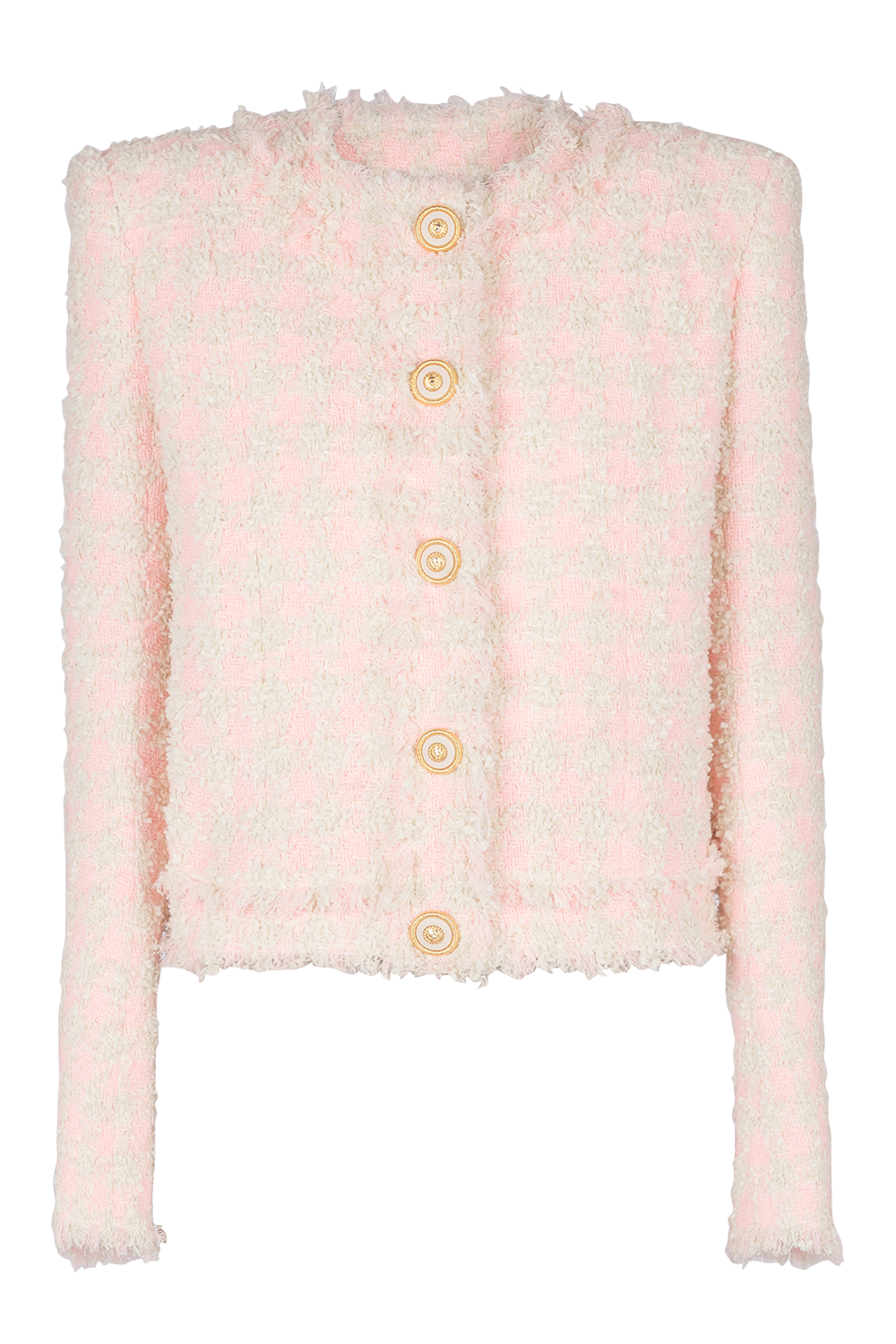 COLLARLESS TWEED JACKET-ROSE/BGE-38-CLOTHINGJACKETCASUAL-BALMAIN