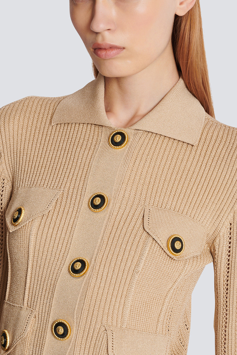 CROPPED RIBBED CARDIGAN-NUDE-34-CLOTHINGSPECIALPOP UP-BALMAIN