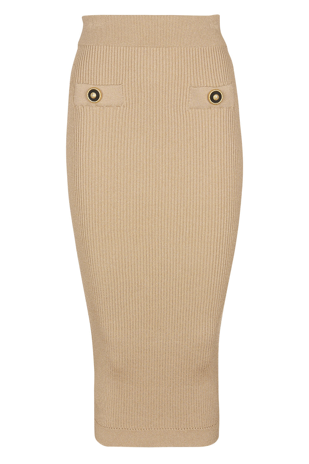 TWO BUTTON RIBBED MIDI SKIRT-NUDE-34-CLOTHINGSPECIALPOP UP-BALMAIN