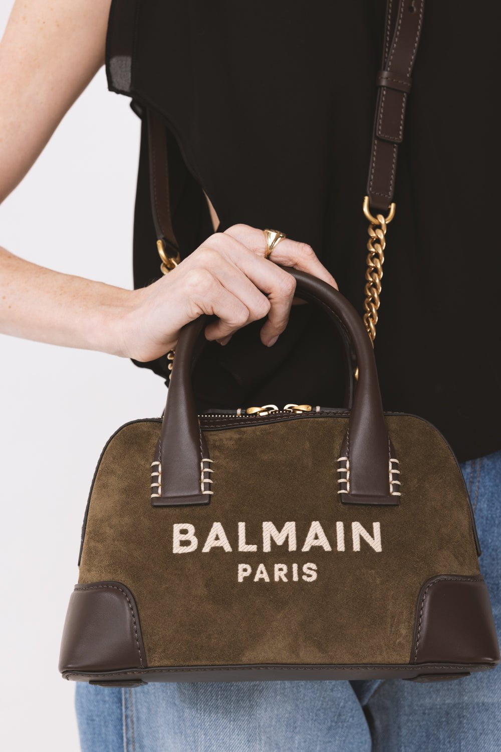 BALMAIN-B-Army Dome Bag-KHAKI CHOCOLATE CREAM