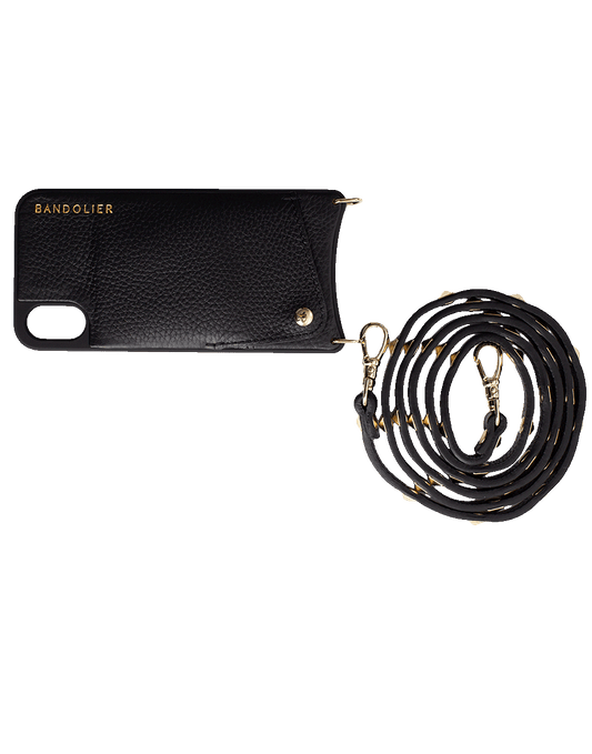 BANDOLIER-Sarah Pebble Leather Crossbody-BLK/GLD