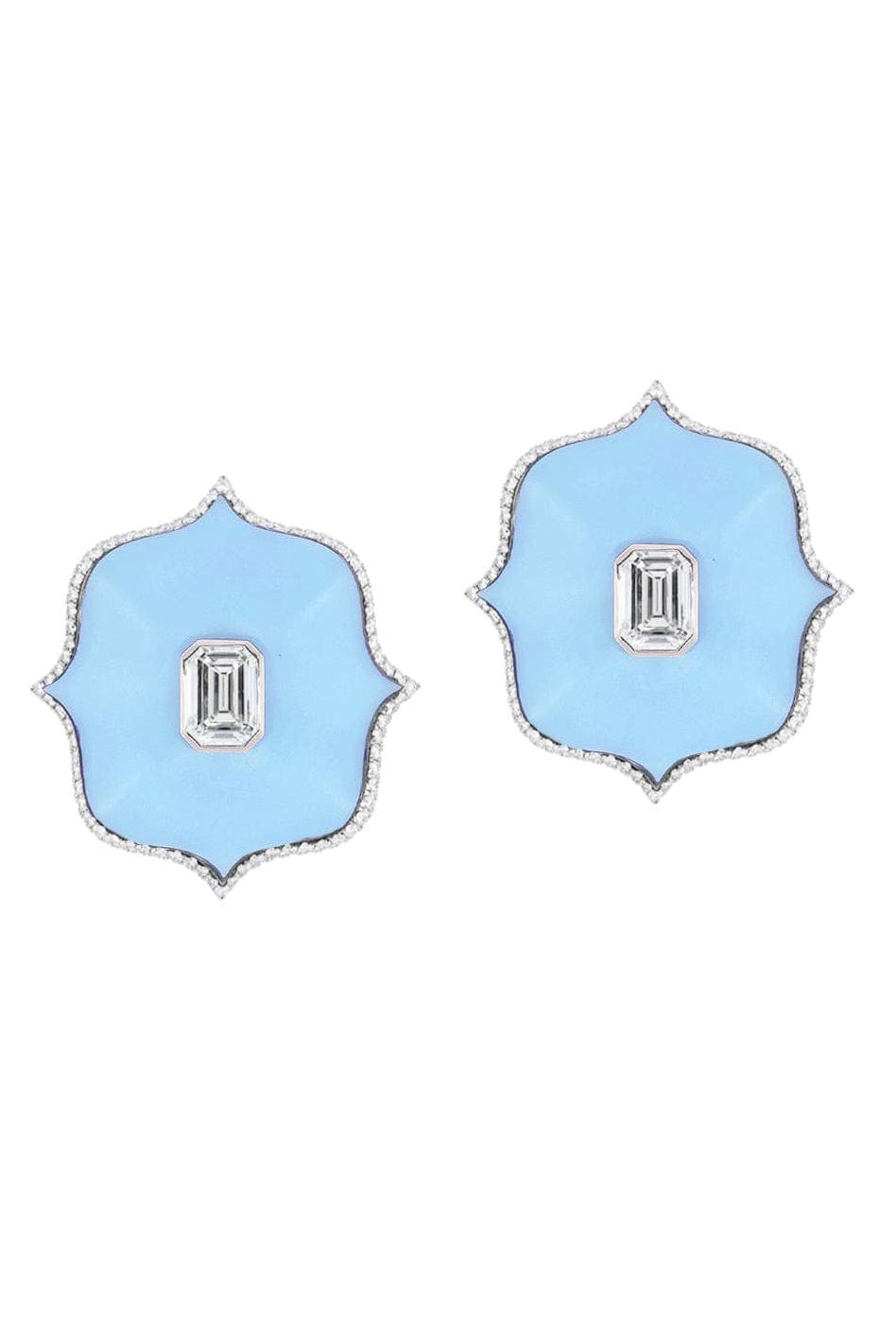 BAYCO-Large Turquoise Ceramic Diamond Lotus Earrings-PLATINUM