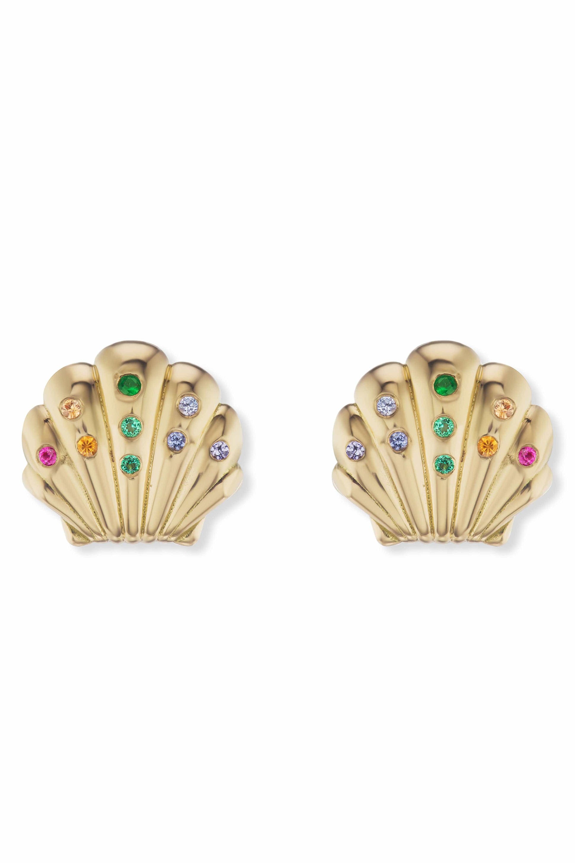 BRENT NEALE-Small Rainbow Shell Studs-YELLOW GOLD