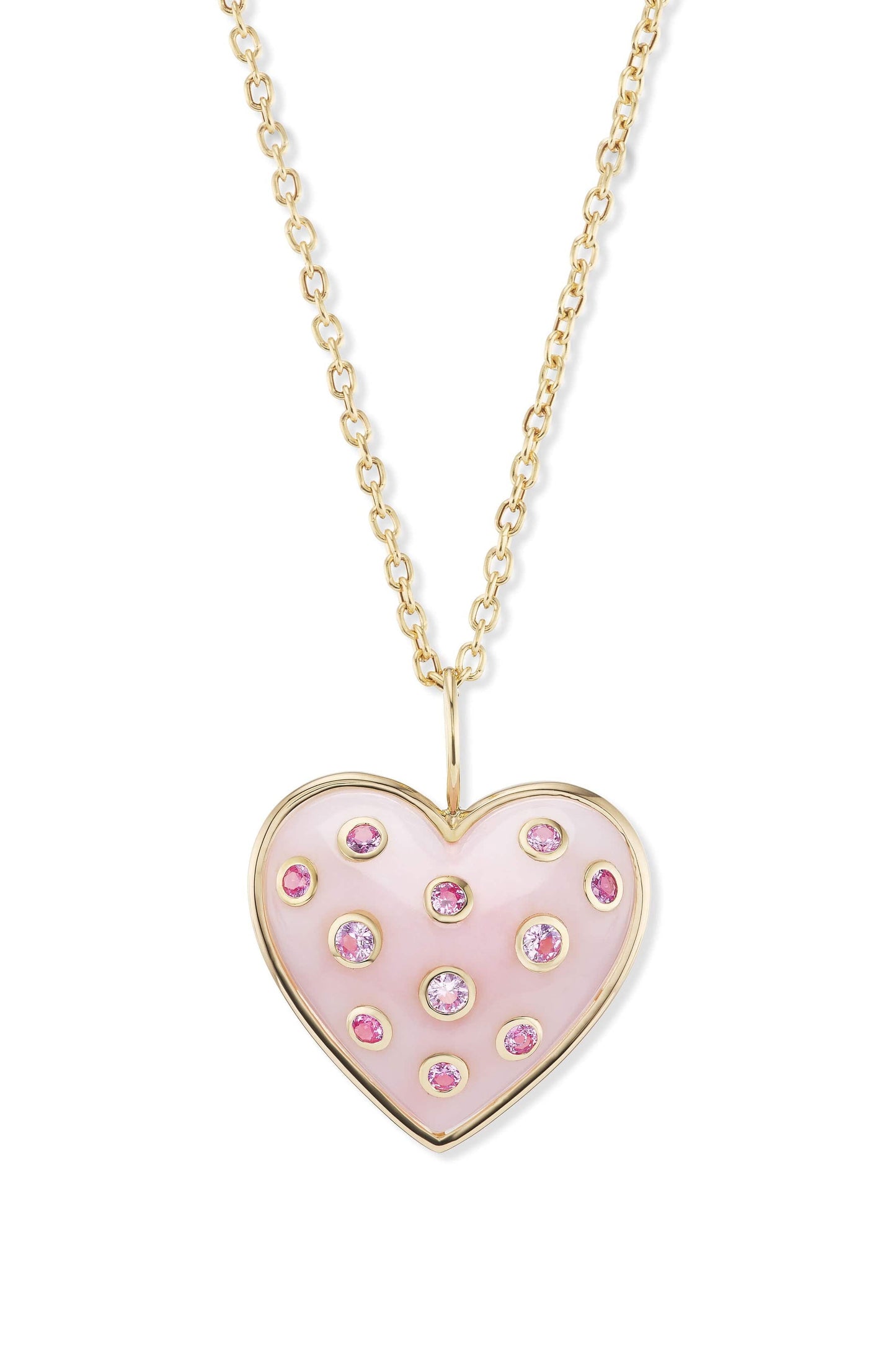 BRENT NEALE-Medium Pink Opal Puff Heart Necklace-YELLOW GOLD