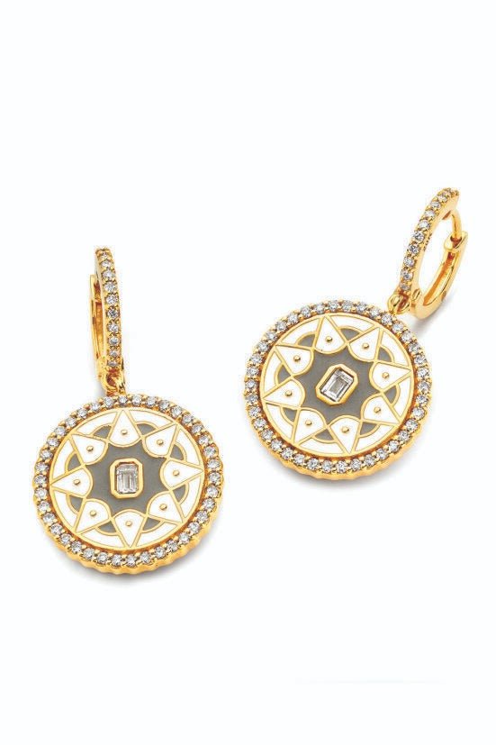 BUDDHA MAMA-Mandala Coin Huggie Earrings-YELLOW GOLD