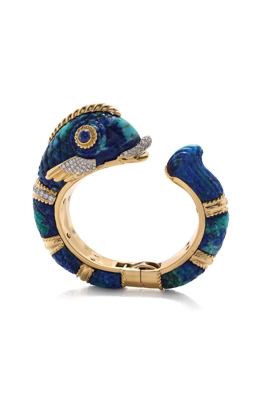 DAVID WEBB-Azurmalachite Fish Bracelet-YELLOW GOLD