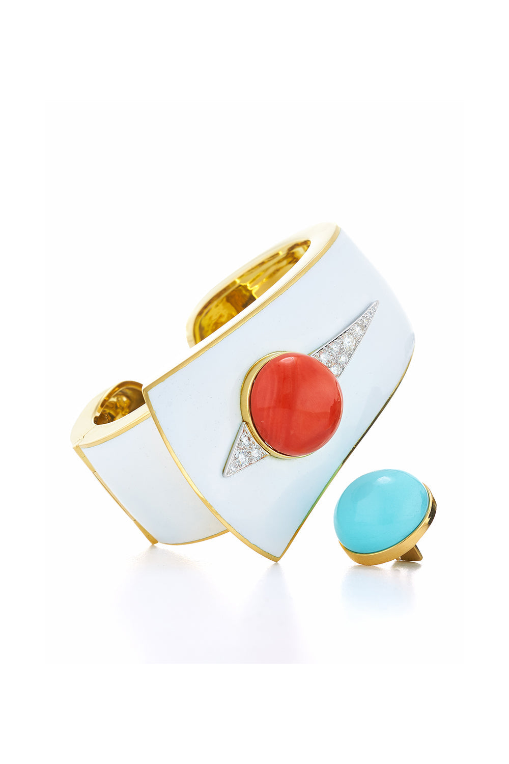 DAVID WEBB-White Interchangeable Button Cuff Bracelet-YELLOW GOLD