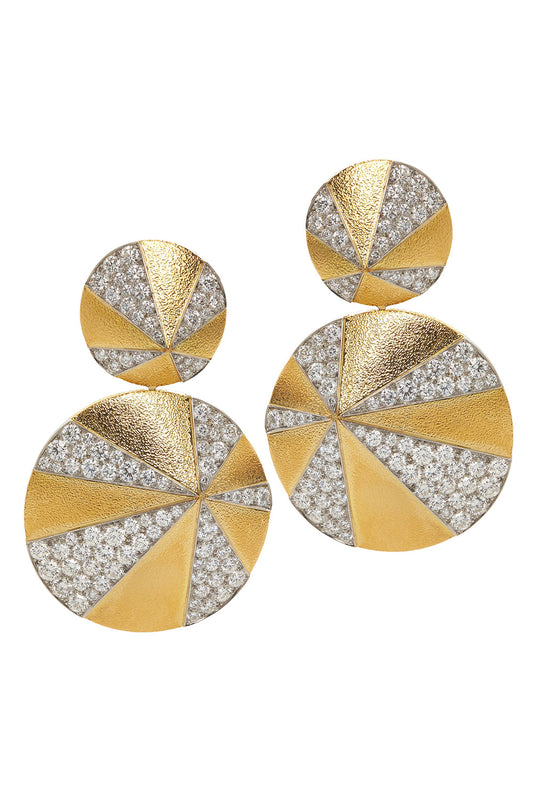 DAVID WEBB-Hammered Diamond Disco Earrings-YELLOW GOLD