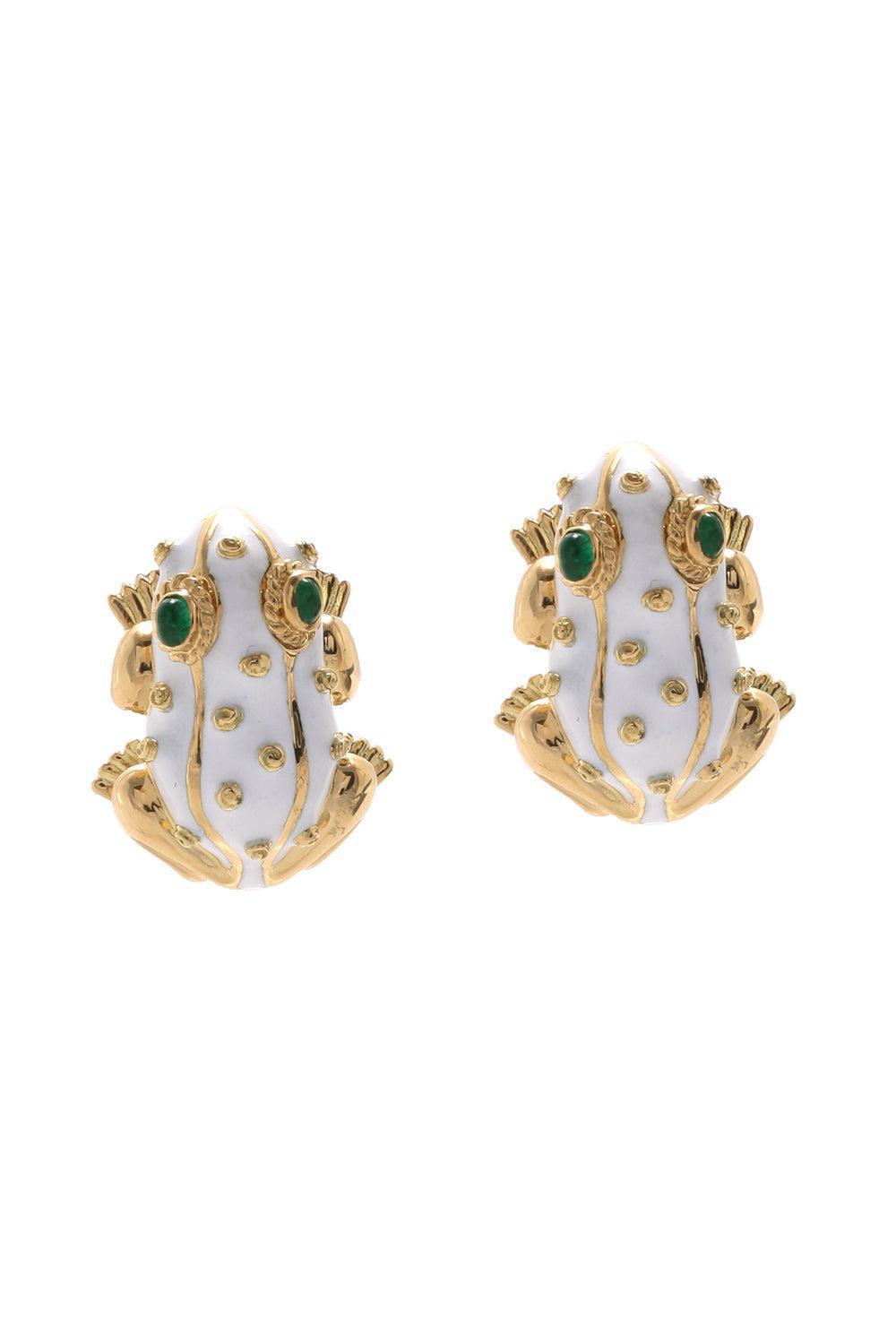 DAVID WEBB-White Frog Earrings-YELLOW GOLD